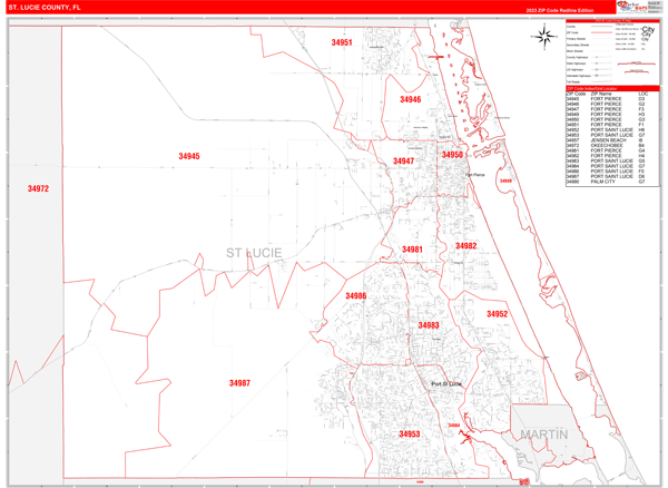 St. Lucie County, FL Zip Code Wall Map